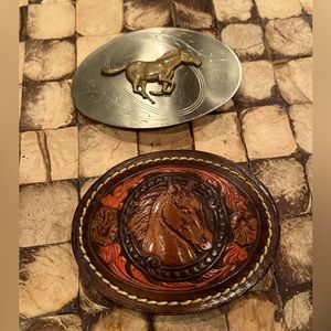 Two(2) vintage horse belt buckles -